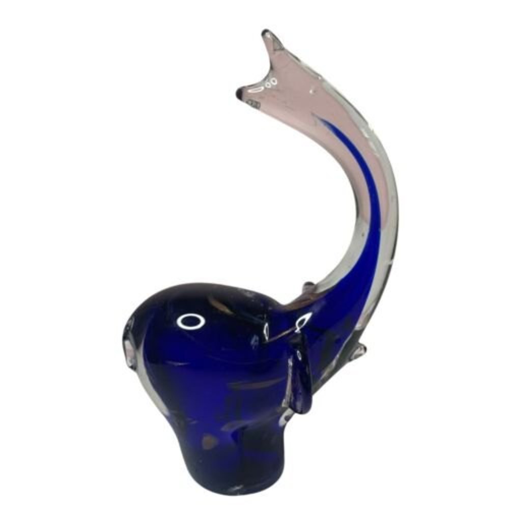 Art Glass Elephant Figurine Cobalt Blue Gold Fleck Style 10" X 5.5” Flaw